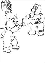 coloriage petit ours brun fait une bataille de boules de neige